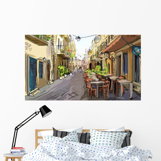 Street Facades Old Houses Wall Decal Design 1