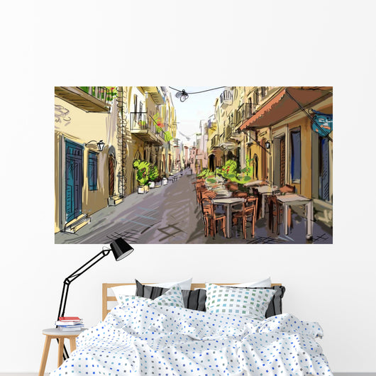 Street Facades Old Houses Wall Decal Design 1
