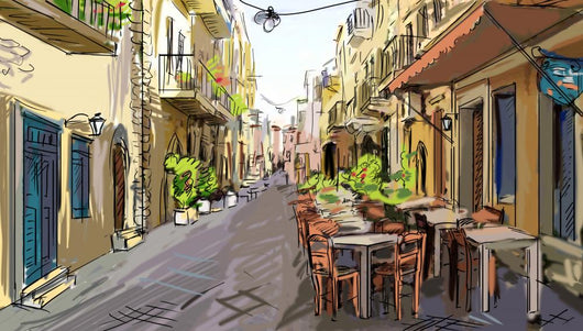 Street Facades Old Houses Wall Decal Design 1