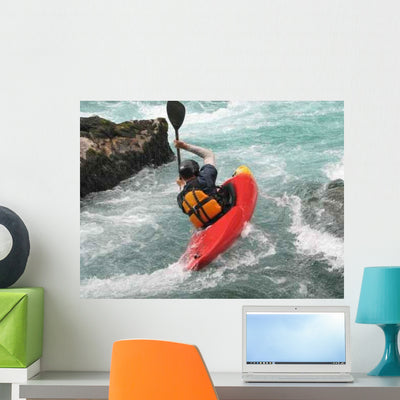 Kayaking Wall Decal shown on a wall