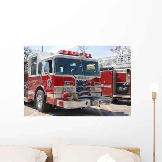 Fire Engines Patriotic Grill Wall Decal