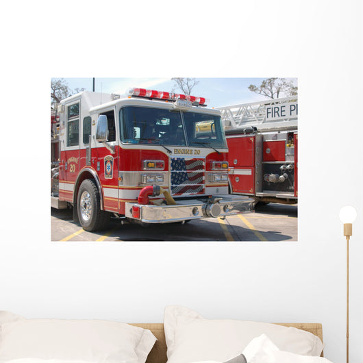 Fire Engines Patriotic Grill Wall Decal