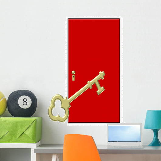 Red Door with Large Wall Decal