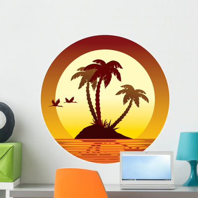 Tropical Island Wall Decal Design 6 shown on a wall