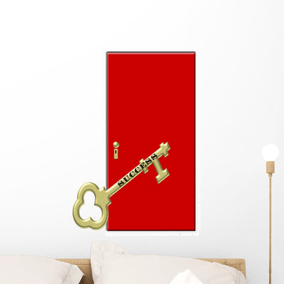 Gold Key to Success Wall Decal shown on a wall