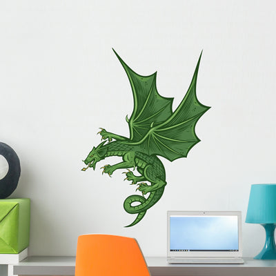 Green Dragon Sketch Wall Decal shown on a wall
