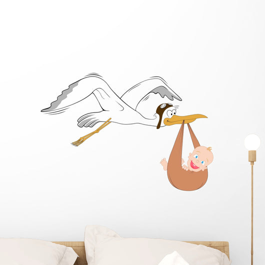 Stork with Baby Wall Decal
