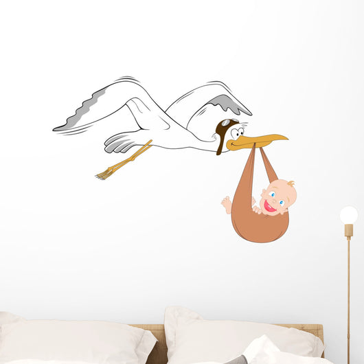 Stork with Baby Wall Decal