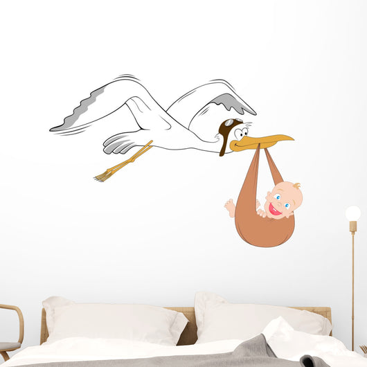 Stork with Baby Wall Decal