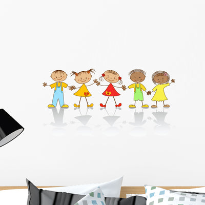 Group Happy Children Wall Decal Design 2 shown on a wall