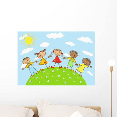 Group Happy Children Wall Decal Design 1 shown on a wall