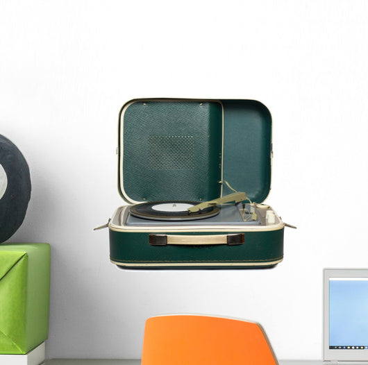 Retro Portable Turntable with Wall Decal