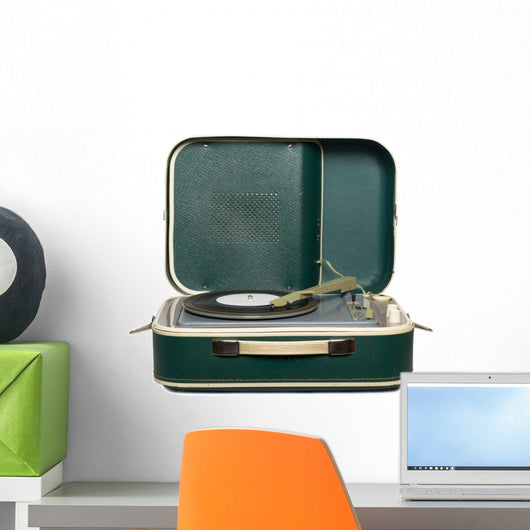 Retro Portable Turntable with Wall Decal