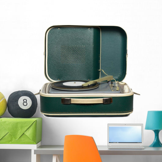 Retro Portable Turntable with Wall Decal