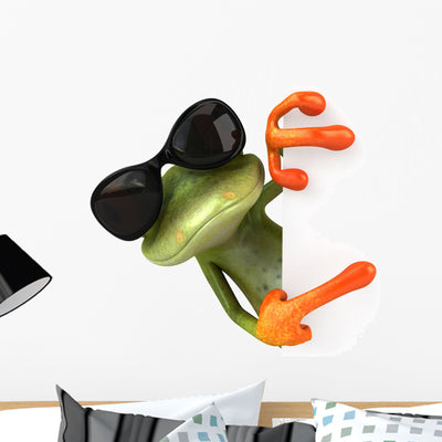 Cool CG Tree Frog Pointing Around Corner Wall Decal shown on a wall
