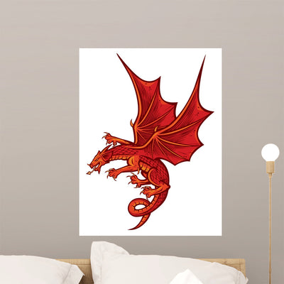 Red Dragon Wall Decal shown on a wall