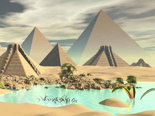Desert, Oasis, and Pyramids CG Render Wall Decal