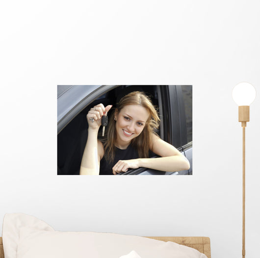 Happy Woman Showing Key Wall Decal