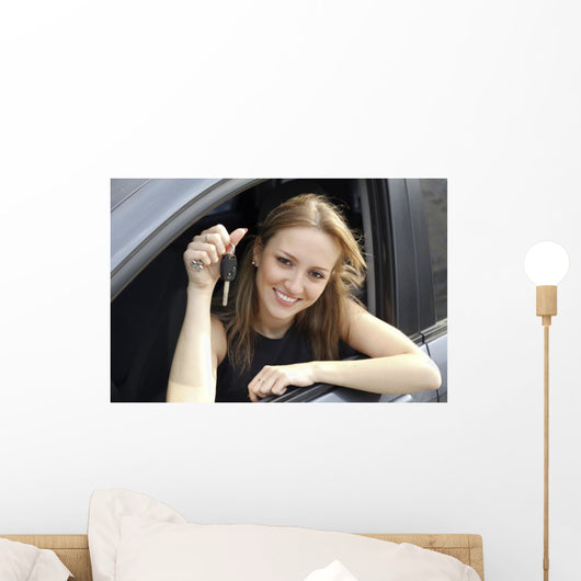 Happy Woman Showing Key Wall Decal