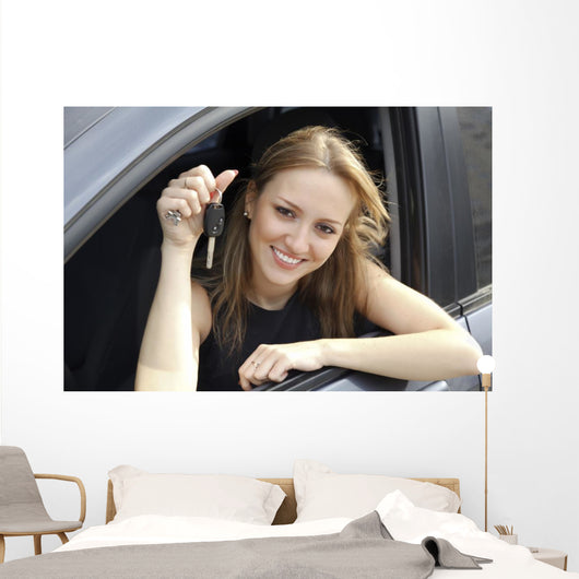 Happy Woman Showing Key Wall Decal