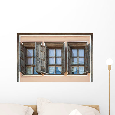 Three Old Windows Wall Decal shown on a wall