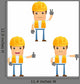 Cartoon Construction Worker 6 Wall Decal Set