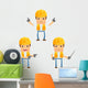 Cartoon Construction Worker 5 Wall Decal Set