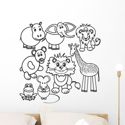 Wild Animals Illustration Wall Decal shown on a wall