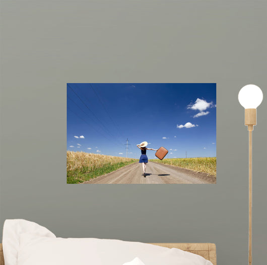 Lonely Girl with Suitcase Wall Decal