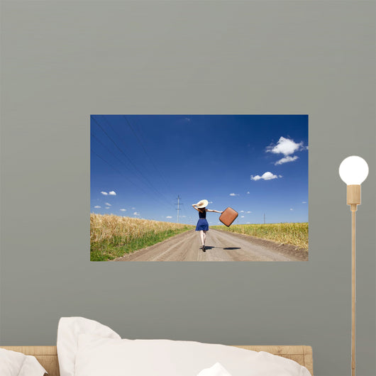 Lonely Girl with Suitcase Wall Decal