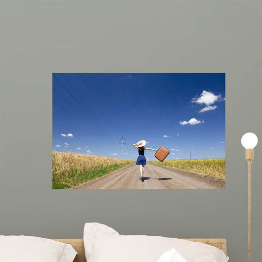 Lonely Girl with Suitcase Wall Decal