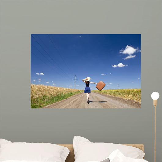 Lonely Girl with Suitcase Wall Decal