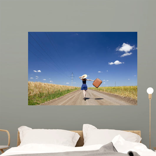 Lonely Girl with Suitcase Wall Decal