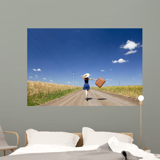 Lonely Girl with Suitcase Wall Decal