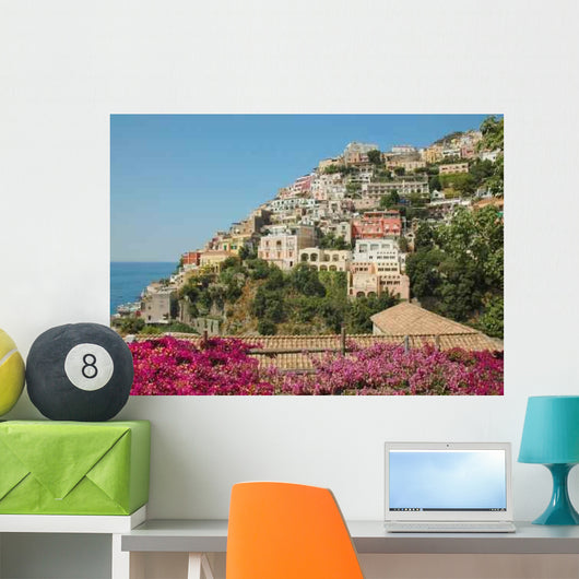 Positano Italy and Bouganvilleas Wall Decal