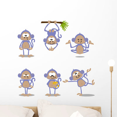 Cute Cartoon Monkeys Wall Decal shown on a wall