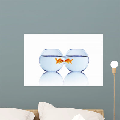 Gold Fish Love Wall Decal shown on a wall