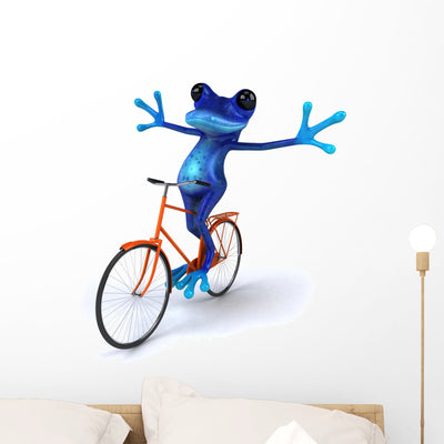 Bicycling Blue Frog Wall Decal shown on a wall