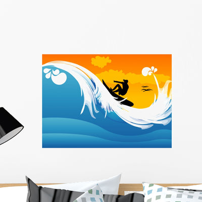 Surfer Vector Illustration Wall Decal shown on a wall