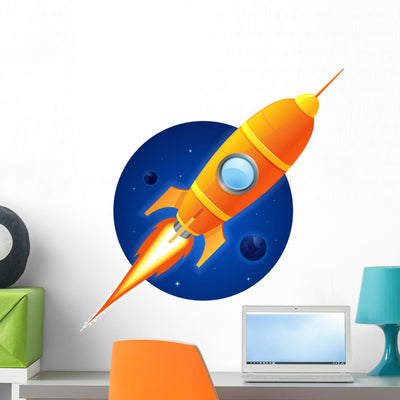Rocket Wall Decal shown on a wall