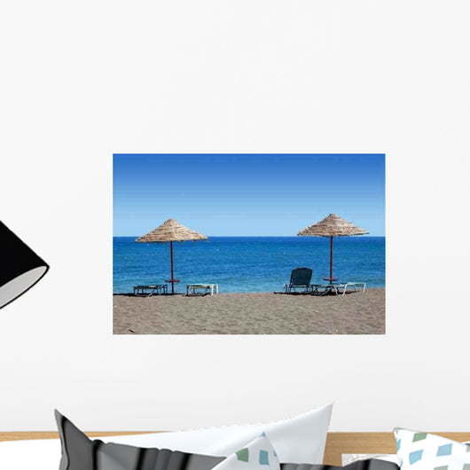 Black Beach Umbrellas Greece Wall Decal