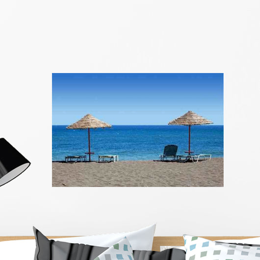 Black Beach Umbrellas Greece Wall Decal