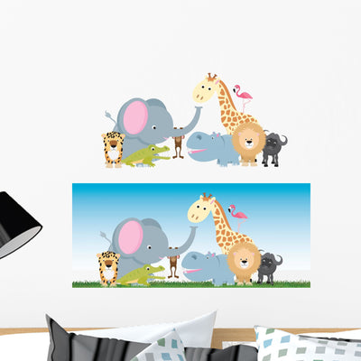 Cute Cartoon Jungle Safari Wall Decal shown on a wall