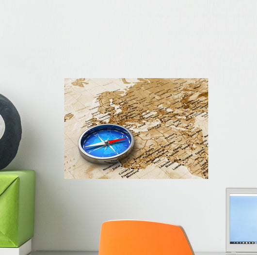 Blue Metal Compass Old Wall Decal