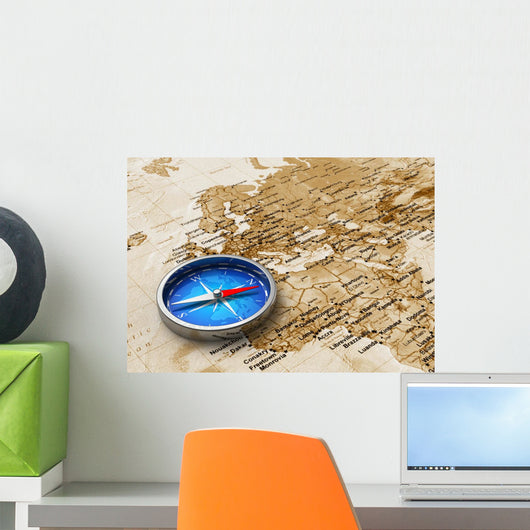 Blue Metal Compass Old Wall Decal