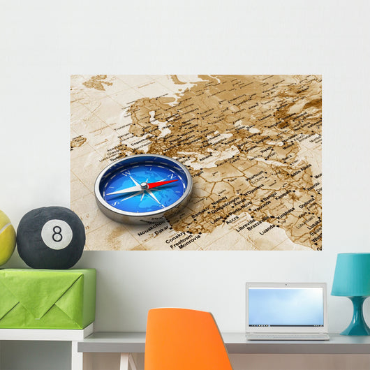 Blue Metal Compass Old Wall Decal