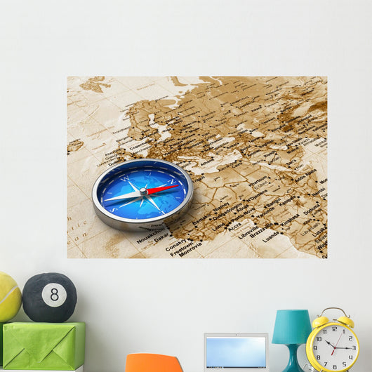 Blue Metal Compass Old Wall Decal