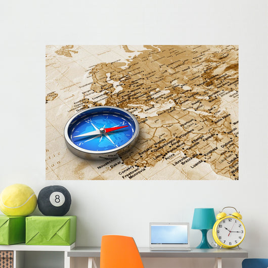 Blue Metal Compass Old Wall Decal