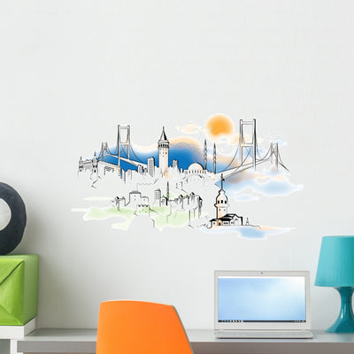 Istanbul Skyline Illustration Wall Decal shown on a wall