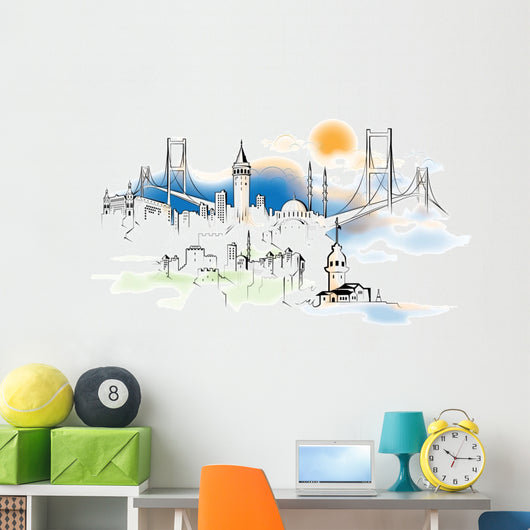 Istanbul Skyline Illustration Wall Decal